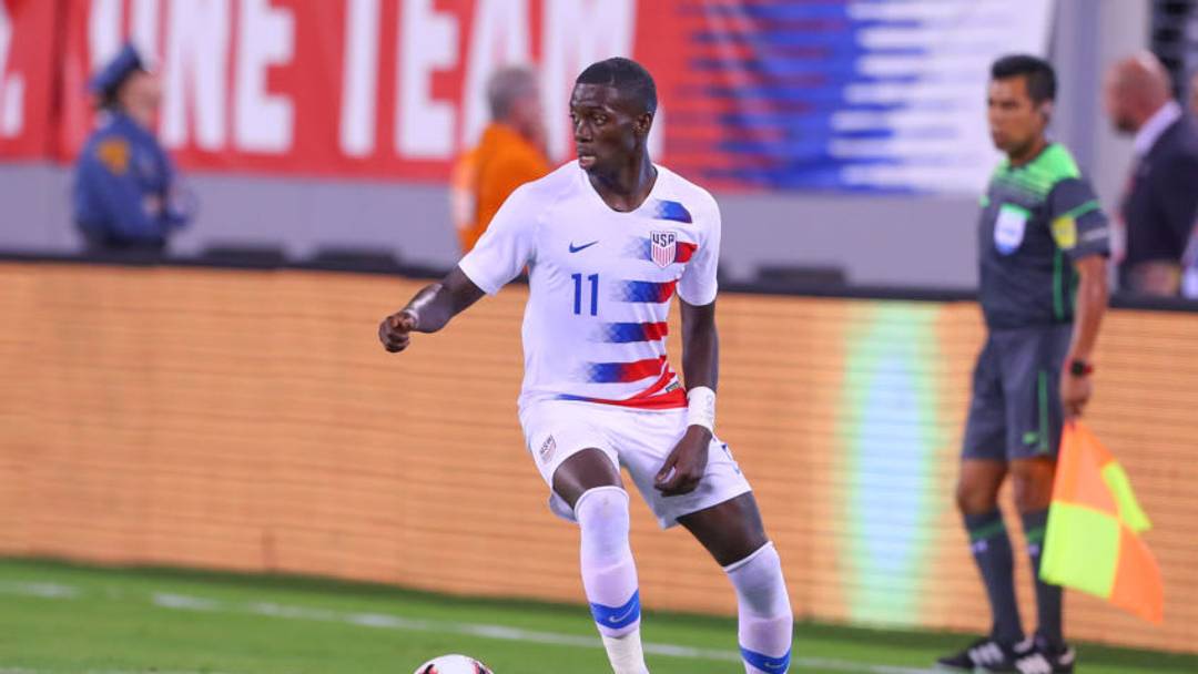 EAST RUTHERFORD, NJ - SEPTEMBER 07: United States midfielder Tim Weah (11) during the second half of the International Friendly Soccer match between the the United States and Brazil on September 7, 2018 at MetLife Stadium in East Rutherford, NJ. (Photo by Rich Graessle/Icon Sportswire via Getty Images)